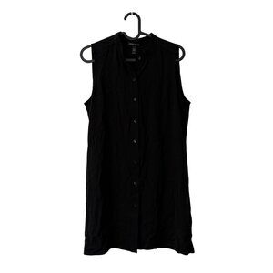 Eileen Fisher Black Silk Sleeveless Tunic Button Shirt Womens Size XSmall